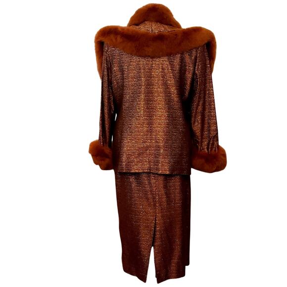 4 Piece Brown/Gold Suit Faux Fur Trim from Daniela by Neicy's Size 18 - Picture 4 of 16